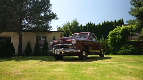 MINSK,BELARUS 10.08.2026: 1949 Studebaker Commander vintage car with a brown Stock Footage 346250306