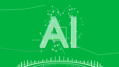 Mint 3D AI logo scaling as HUD activating nodes linking forming network on Stock Footage 335780809