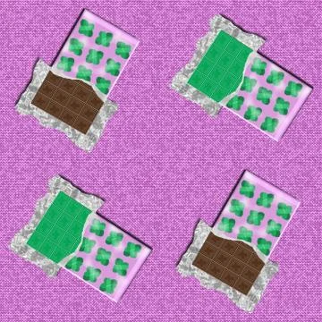 Mint and cocoa chocolate bar in opened packages with mint leaves Stock Illustration