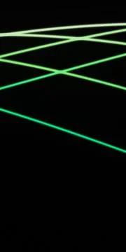 Mint and emerald green luminous lines cross in angular layers over a black .. Stock Illustration