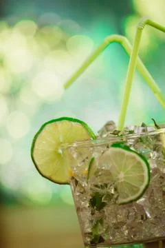 Mint and lime refreshing summer cocktails Stock Photos