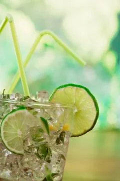 Mint and lime refreshing summer cocktails Stock Photos