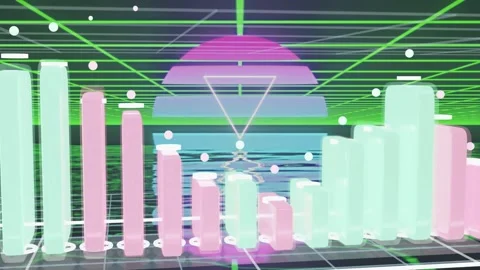 Mint and pink bars entering from right, aligning and pulsing to form equalizer Stock Footage 335637227