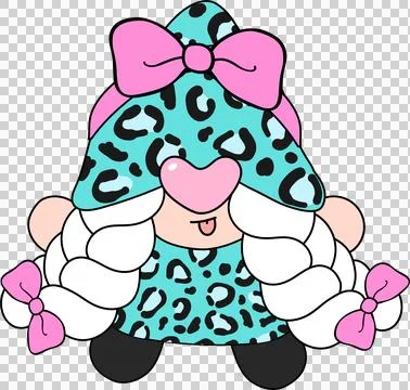 Mint and Pink  Leopard Gnome Cartoon  in Bold Hand Drawn Style Stock Illustration