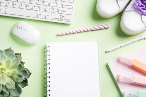 Mint back to school flat lay frame Stock Photos