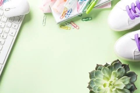 Mint back to school flat lay frame Stock Photos