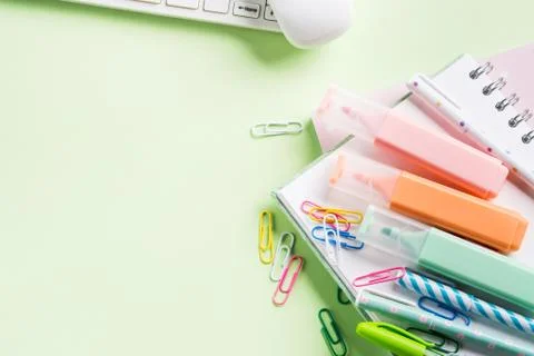 Mint back to school flat lay frame Stock Photos