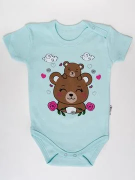 Mint bear print bodysuit close up view Stock Photos