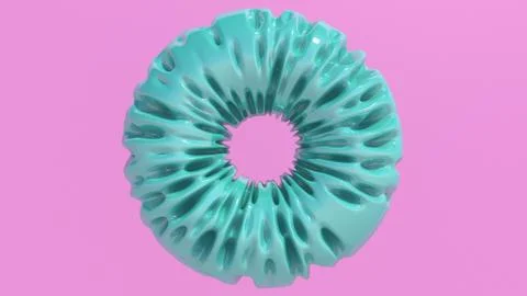 Mint blue abstract ring. Pink background, 3d rendering. Stock Illustration