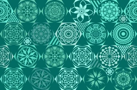 Mint blue drops on turquoise and white stripes. Seamless vector pattern on st Illustrazione stock