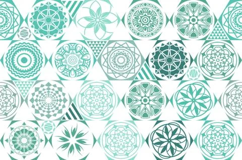 Mint blue drops on turquoise and white stripes. Seamless vector pattern on st Stock Illustration