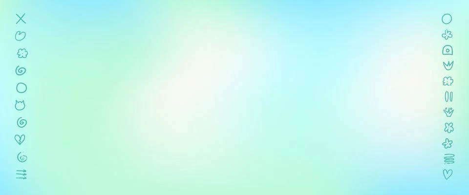 Mint blue gradient with pastel naive frame and doodle icons on spring background Stock-Illustration