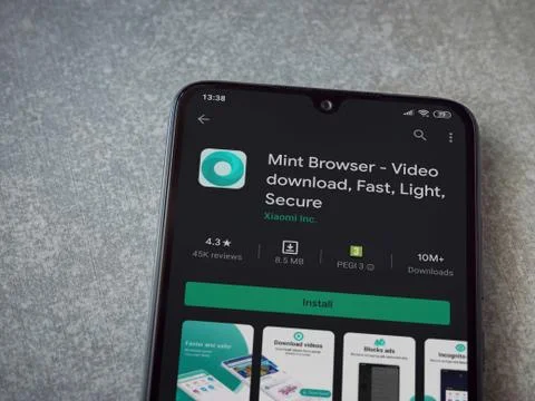 Mint Browser app play store page on the display of a black mobile smartphone  Stock Photos