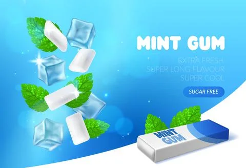 Mint chewing gum. Peppermint bubblegum pads. Realistic advertising banner Stock Illustration