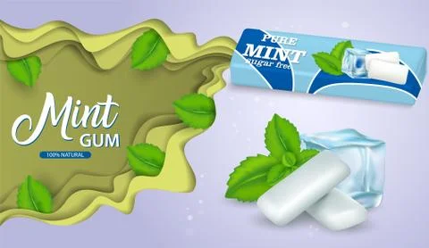 Mint chewing gum vector paper cut poster template Stock Illustration
