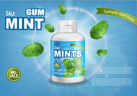 Mint chewing gum Vector realistic. Fresh flavor mock up. Product placement de Ilustración de archivo