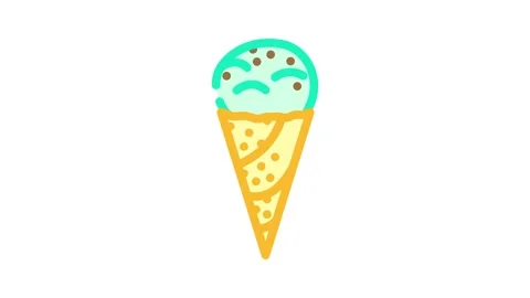 Mint chocolate chip ice cream food snack color icon animation Stock Footage 327269558