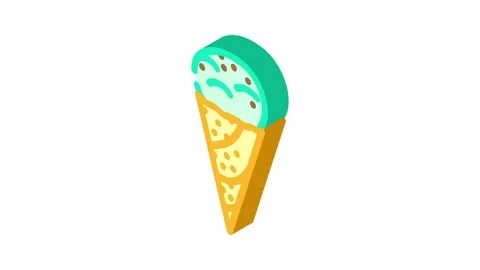 Mint chocolate chip ice cream food snack isometric icon animation Stock Footage 327292428