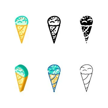Mint chocolate chip ice cream food snack stylized color icon vector Stock Illustration
