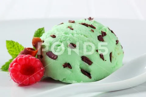 Mint chocolate chip ice cream Stock Photos