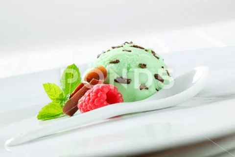 Mint chocolate chip ice cream Stock Photos