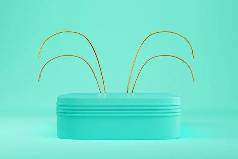 Mint colored rectangle pedestal with golden abstract shape geometry for produ Stock Illustration