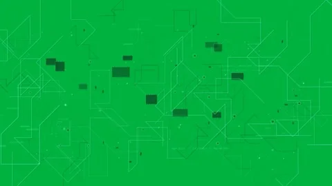 Mint dots appearing, HUD linking nodes, forming dense map showing data flow on Stock Footage 333630261