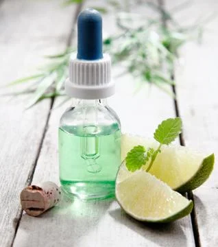 Mint essential oil with lemon Stock Photos