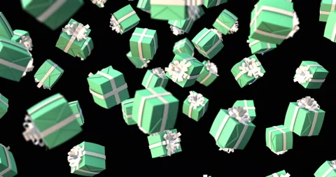 Mint Gift Box White Ribbon falling slow motion Stock Footage 154277731