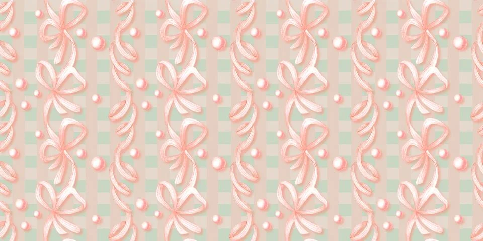Mint gingham ribbon pearl pattern Illustrazione stock