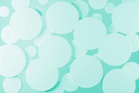 Mint green abstract background - flying plastic cylinders as pattern on soft  Stock Photos