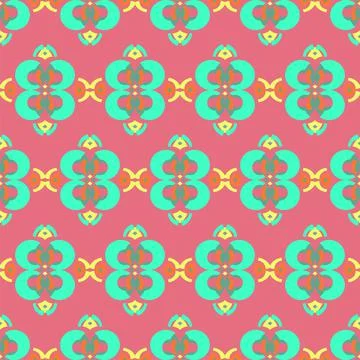 Mint green and pink vector seamless repeat pattern with curved geometric shap Stock Illustration