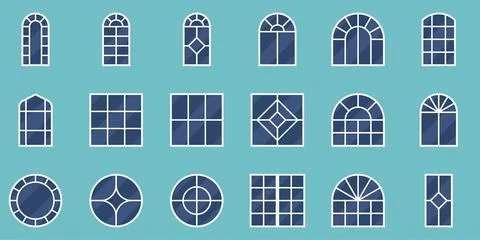 Mint Green Background Sunburst Arch Window Icon Set Stock Illustration