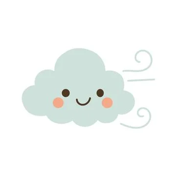 Mint green cloud with smiling face and wind swirls, great for soft weather Stock Illustration