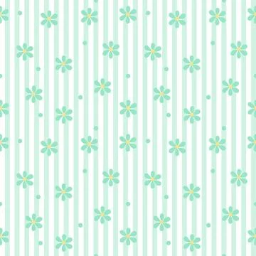 Mint Green Daisy Seamless Pattern with Soft Vertical Stripes Stock Illustration