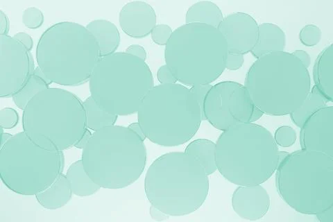 Mint green flying smooth transparent glass circles pattern on white abstract  Stock Illustration