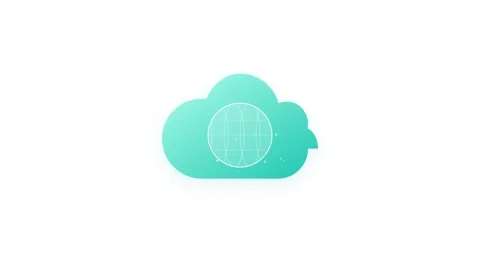 Mint Green Gradient Cloud Icon with Rotating Global Network and Floating Da.. Stock-Footage 346006813