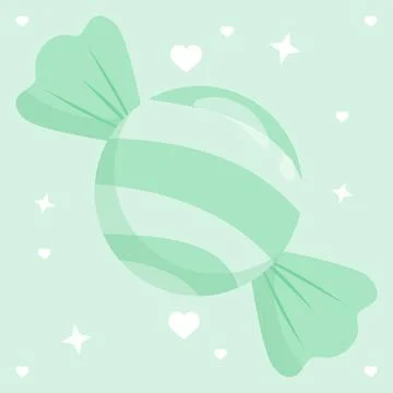 Mint Green Pastel Wrapped Candy with Hearts and Stars Sweet Background Vect.. Stock Illustration
