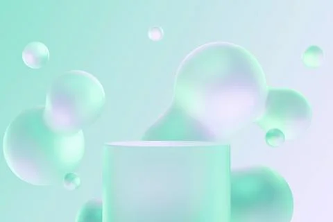 Mint green podium with floating bubbles and soft light. Stock Illustration