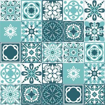 Mint green seamless pattern, spanish portuguese tile for decoration Stock Illustration