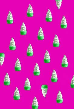 Mint Green Soft Serve Ice Cream Cones Pattern on Hot Pink Background Stock Illustration