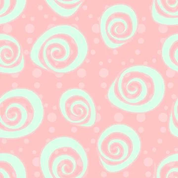Mint Green Swirls Vector Seamless Pattern With A Dotted Pink Background Stock Illustration