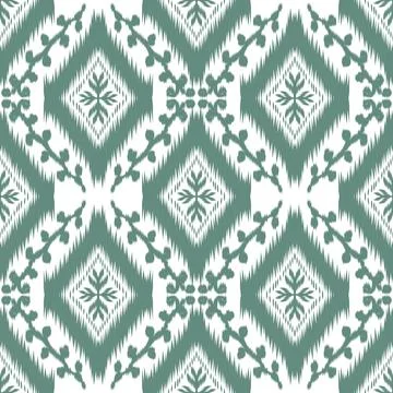 Mint Green Thai Fabric Pattern Geometric Floral Traditional Woven Seamless Desig Stock Illustration