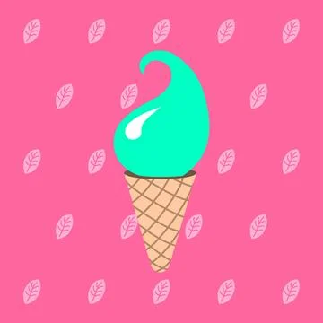Mint ice cream on a leaf background. 스톡 일러스트