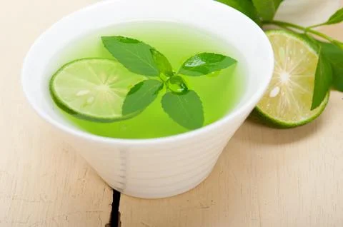 Mint infusion tea tisane with lime Stock Photos