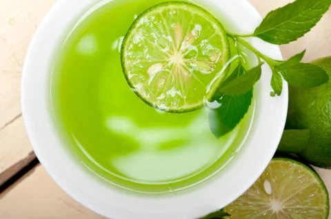 Mint infusion tea tisane with lime Stock Photos
