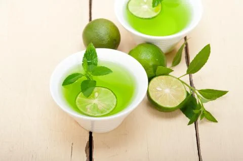 Mint infusion tea tisane with lime Stock Photos