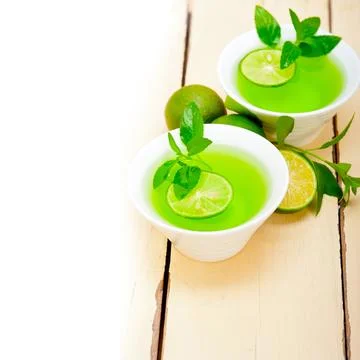 Mint infusion tea tisane with lime Stock Photos