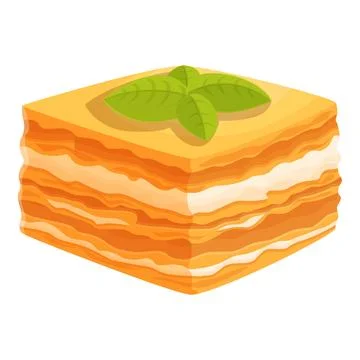 Mint leaf cake icon cartoon vector. Napoleon dessert Stock Illustration