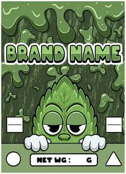 Mint Leaf Strain Cartoon with Slime Background. Design For Logo, Label, Cov.. Stock Illustration